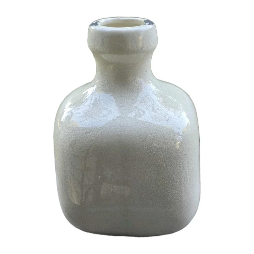 🌿 Vintage Farmhouse Ceramic Decorative Jug Vase  Off-White Crackle Glaze Rustic